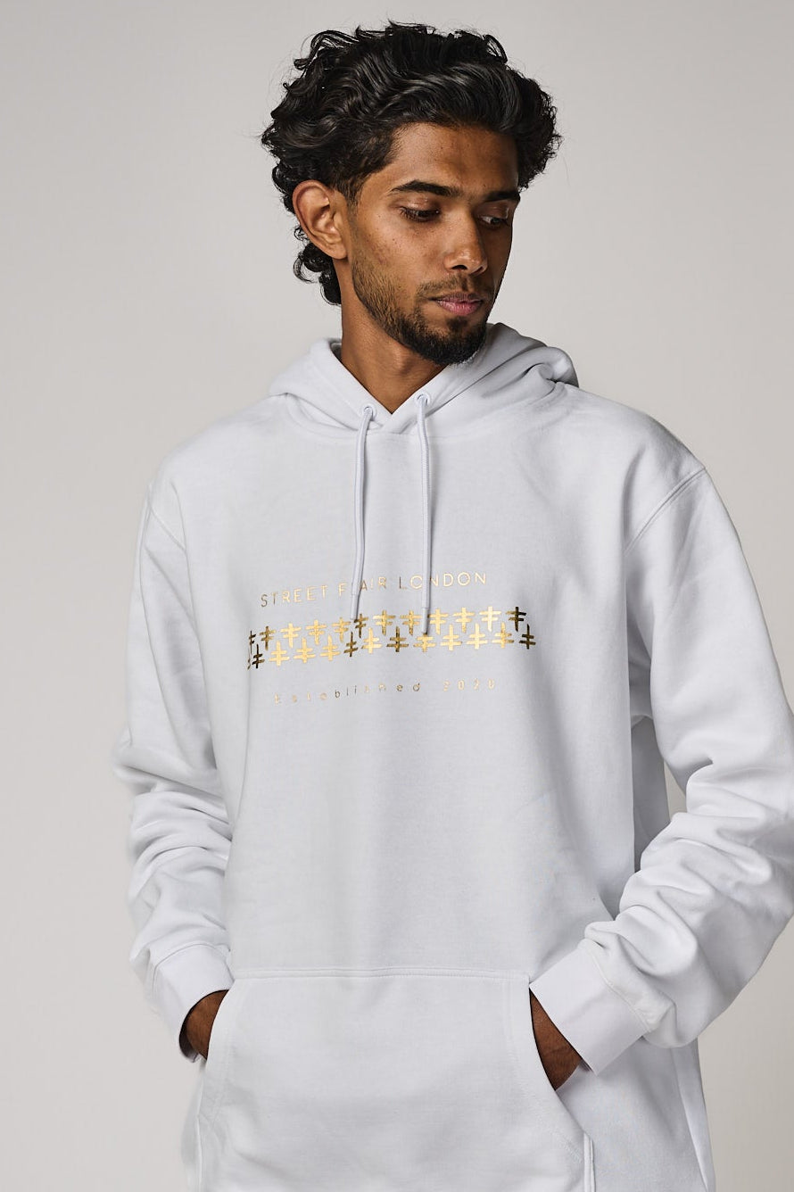 White & Gold Interlocking Hoodie