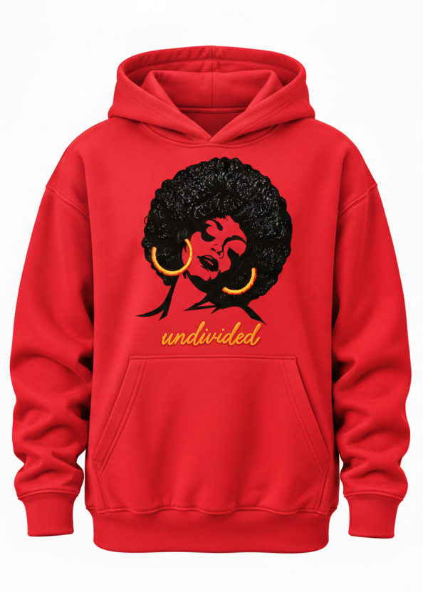 Afro Girl Flaming Red Stringless Hoodie