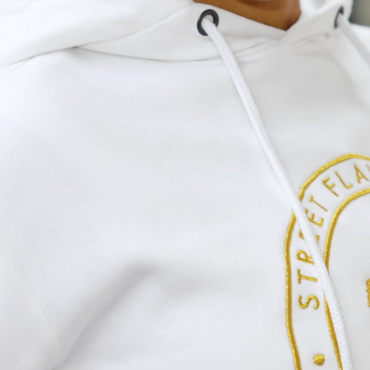 White Oversized Hoodie With Gold Metallic Embroidery