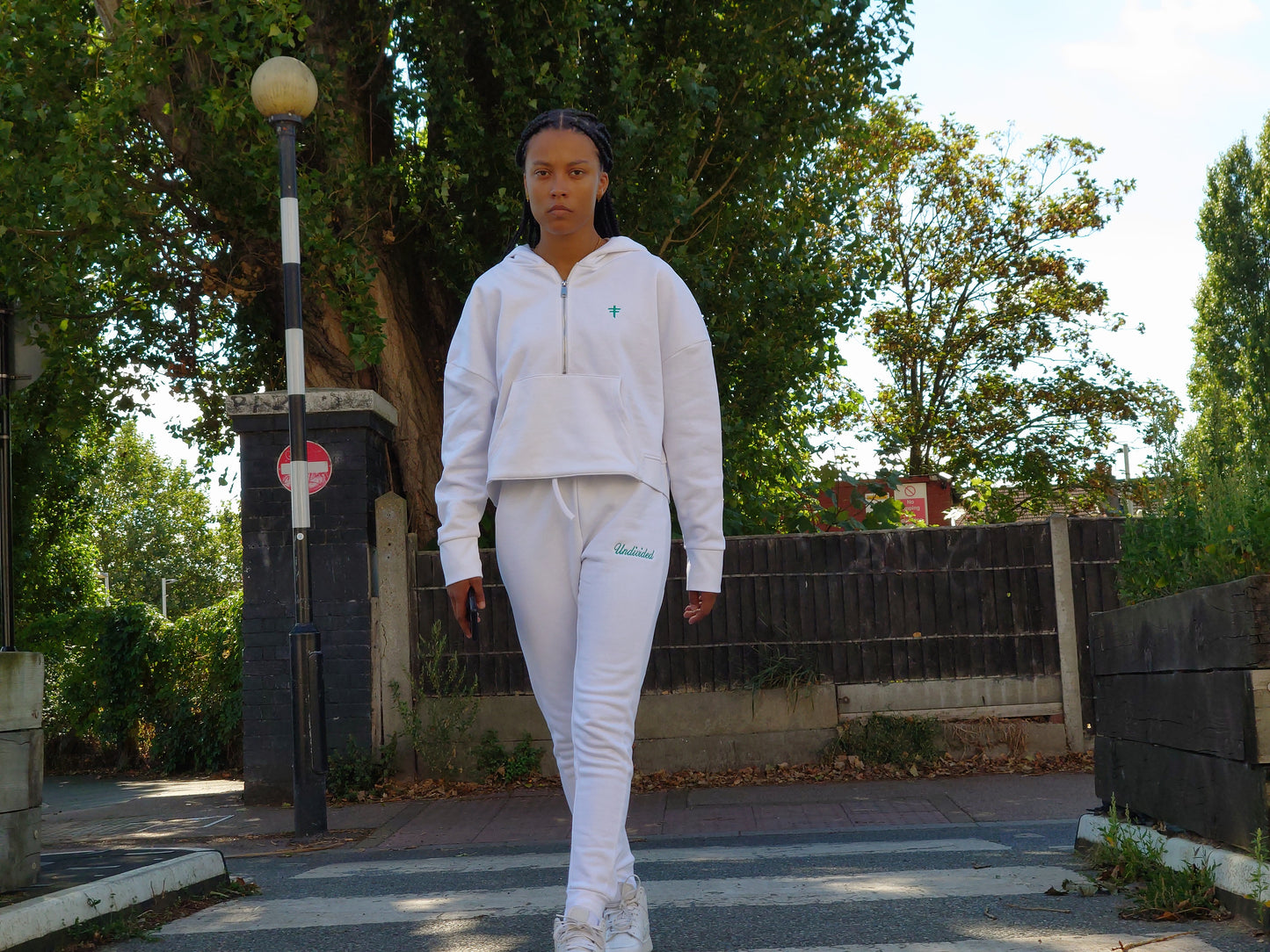 White Ladies  Hooded Tracksuit With 1/2 Zip