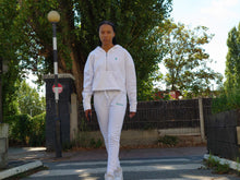 Load image into Gallery viewer, White Ladies  Hooded Tracksuit With 1/2 Zip
