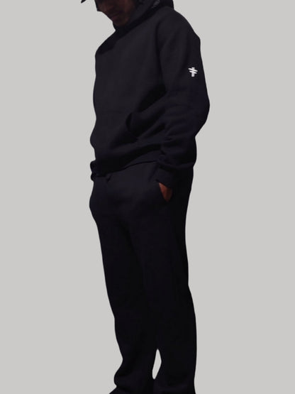 Men's  Black Hooded Undivided Flare Legged Tracksuit