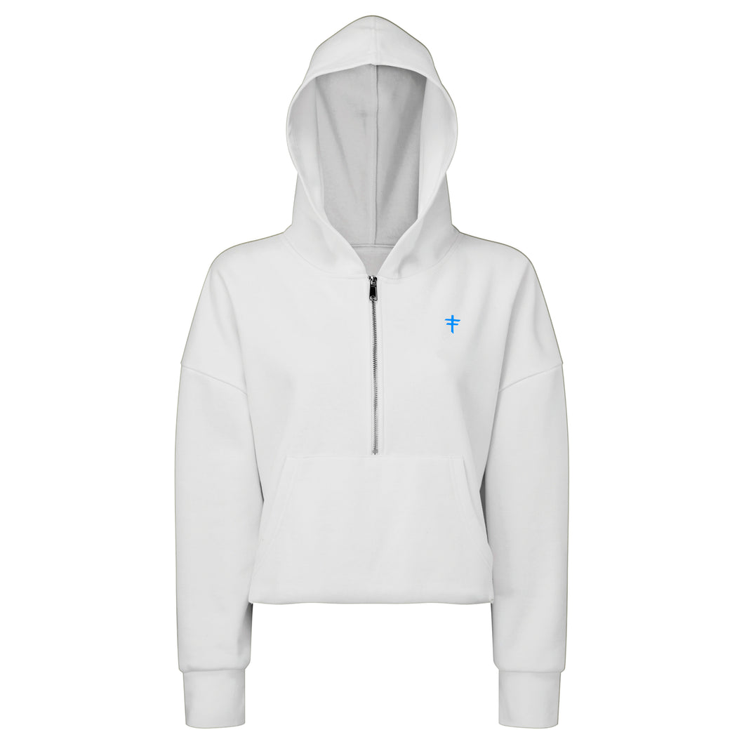White 1/2 Zipped Cropped Hoodie