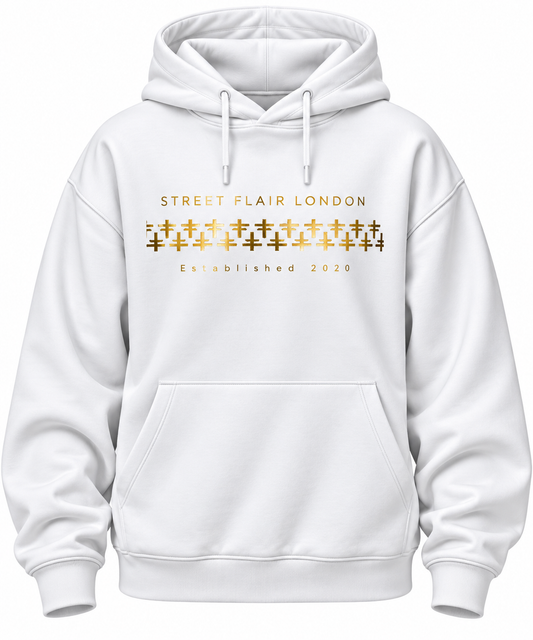 White & Gold Interlocking Hoodie