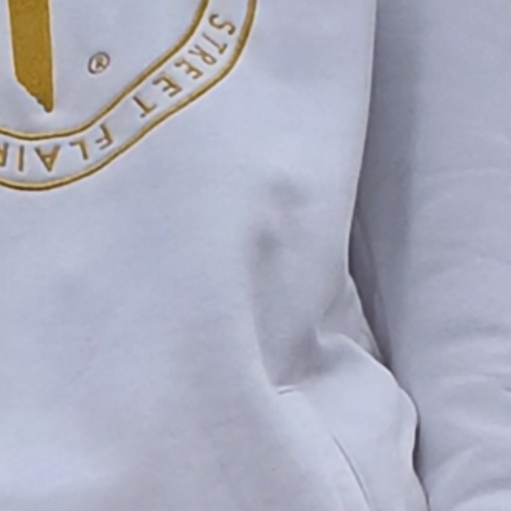 White Hoodie With Gold Metallic Embroidery