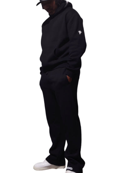 Men's  Black Hooded Undivided Flare Legged Tracksuit
