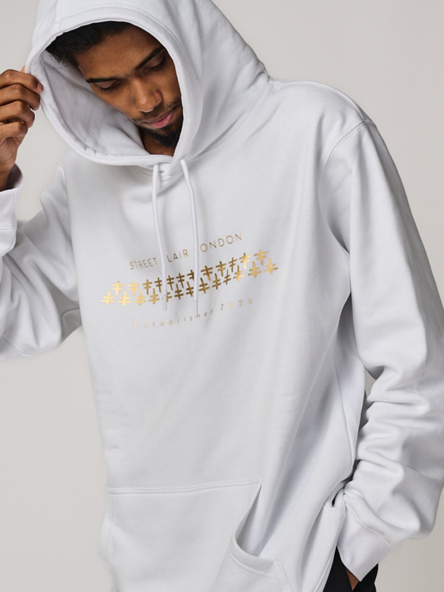 White & Gold Interlocking Hoodie