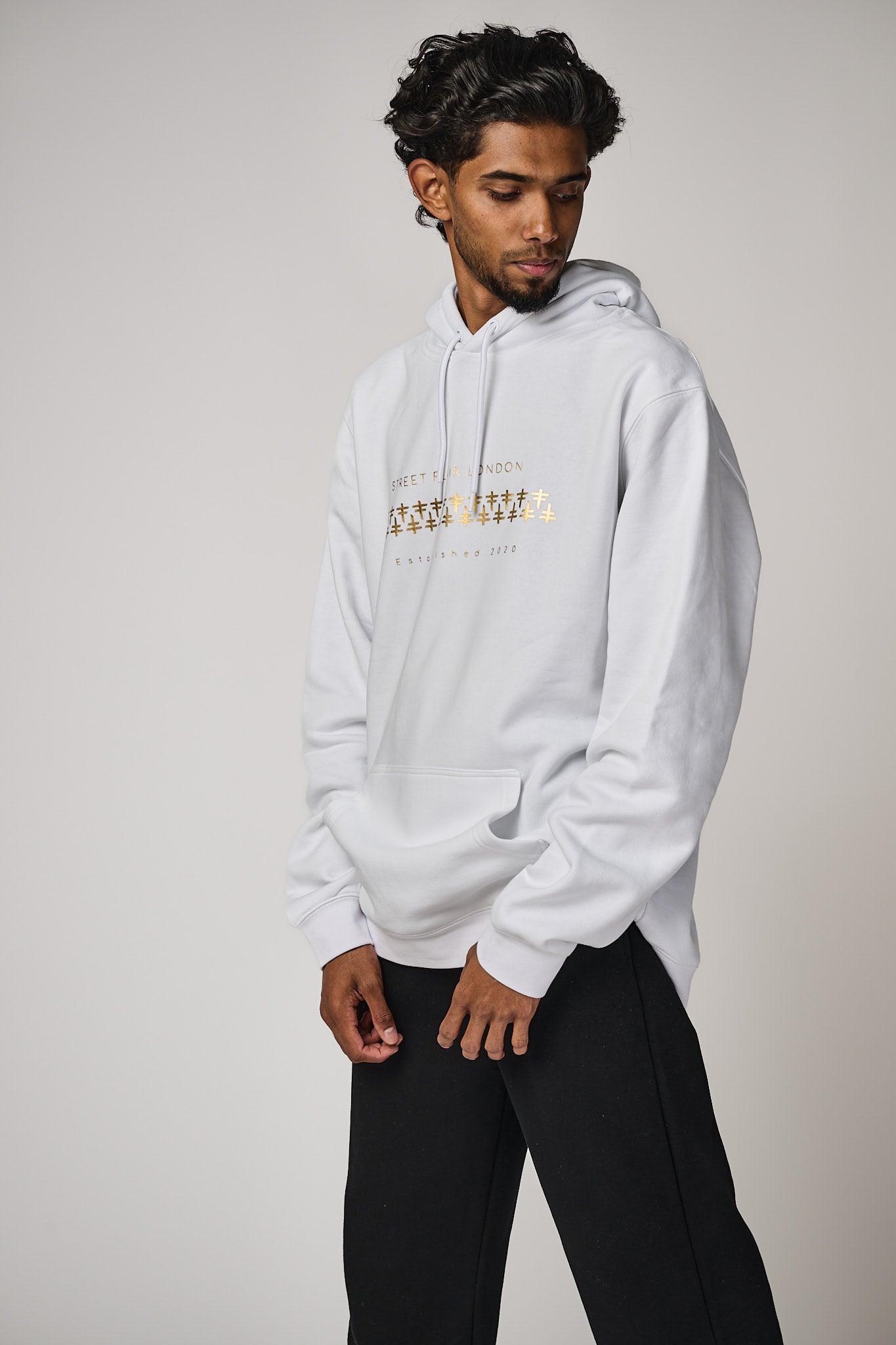 White & Gold Interlocking Hoodie