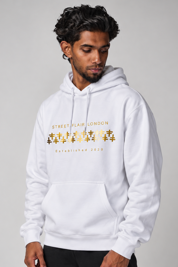 White & Gold Interlocking Hoodie