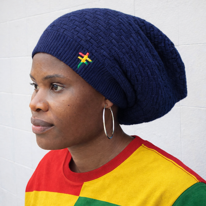 Navy Blue Rasta Undivided Knitted Slouchy Beanie