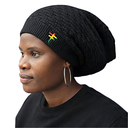 Black Rasta Undivided Knitted Slouchy Beanie