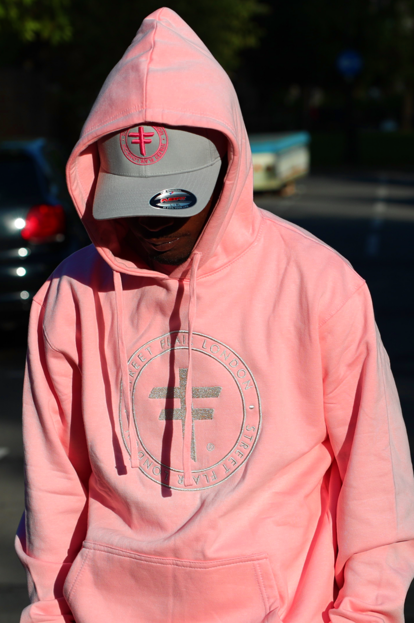PINK HOODIE WITH SILVER FULL FRONT EMBROIDERY
