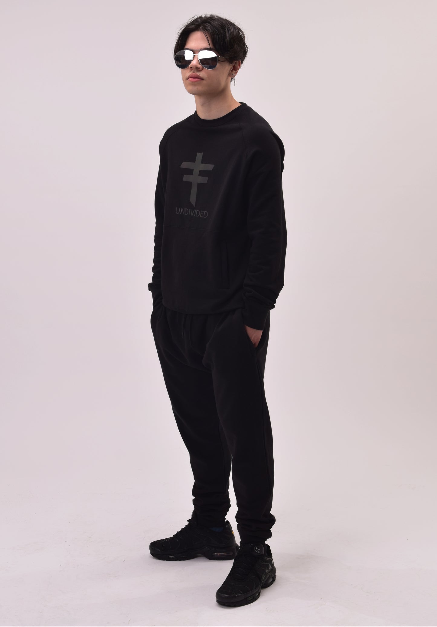 UNDIVIDED Black Sweat Top Tracksuit With  Reflective Print (Unisex)