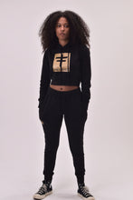 Load image into Gallery viewer, UNDIVIDED Black Crop Top Tracksuit With Gold Carbon Fibre Print (Ladies)
