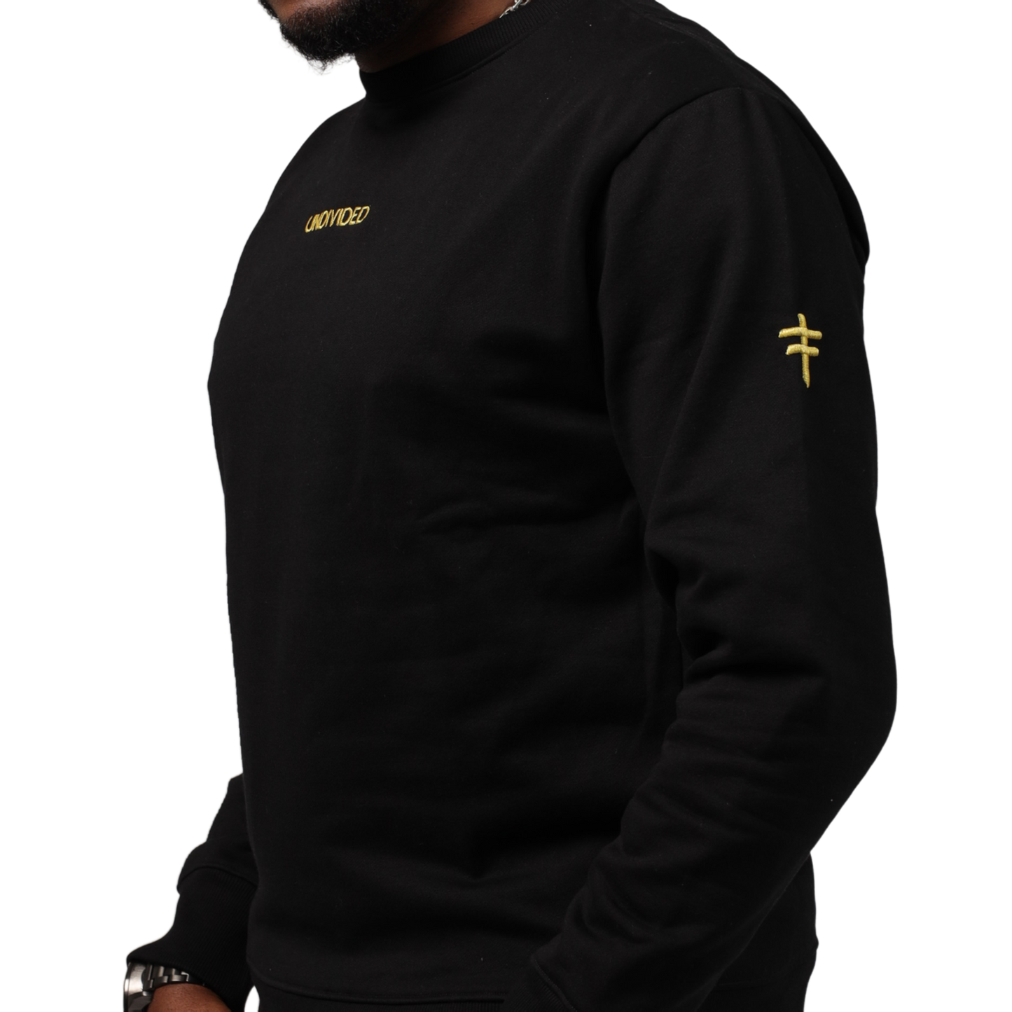 UNDIVIDED Black Sweat Top With Gold Embroidery