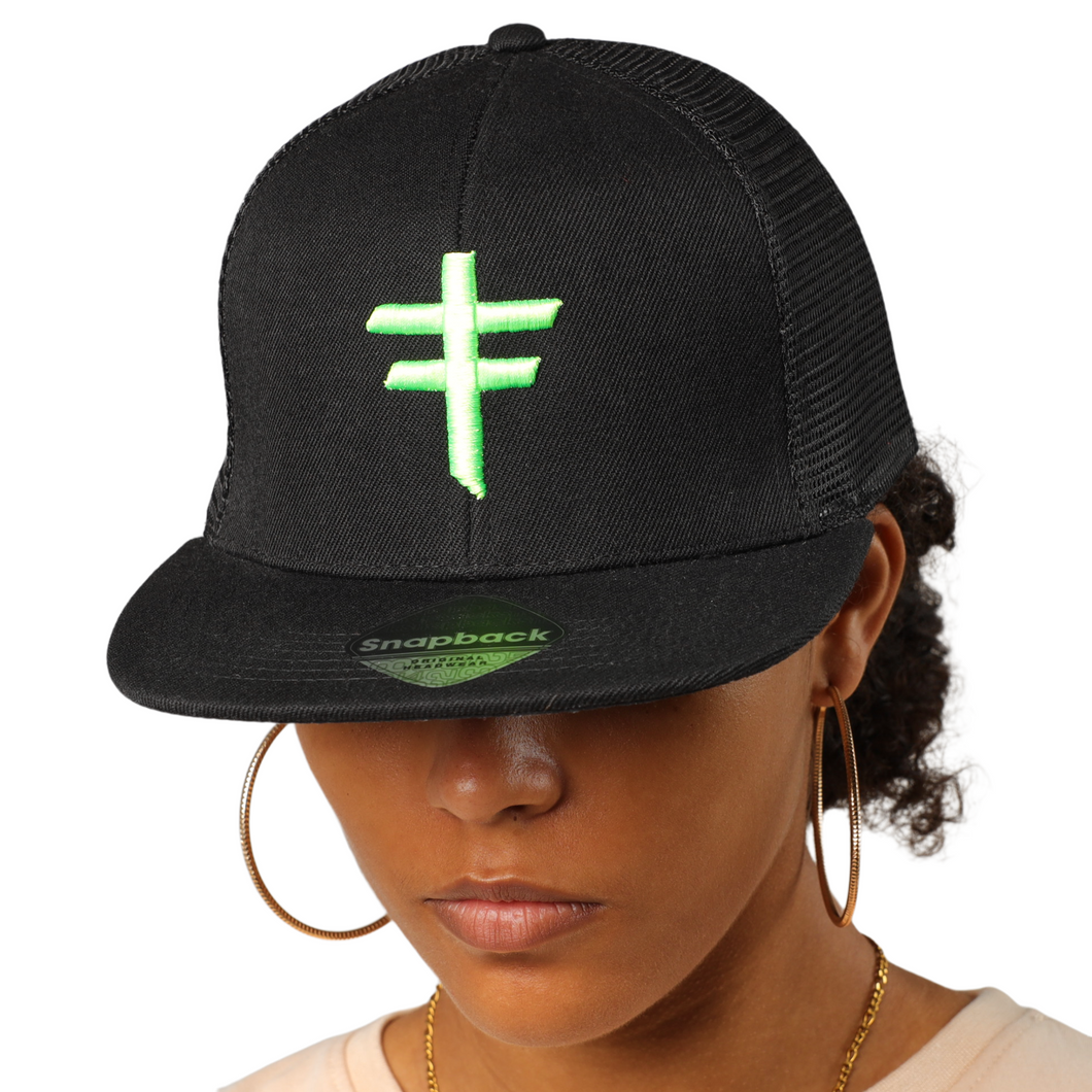 Black Snapback With Fluorescent Green Embroidery