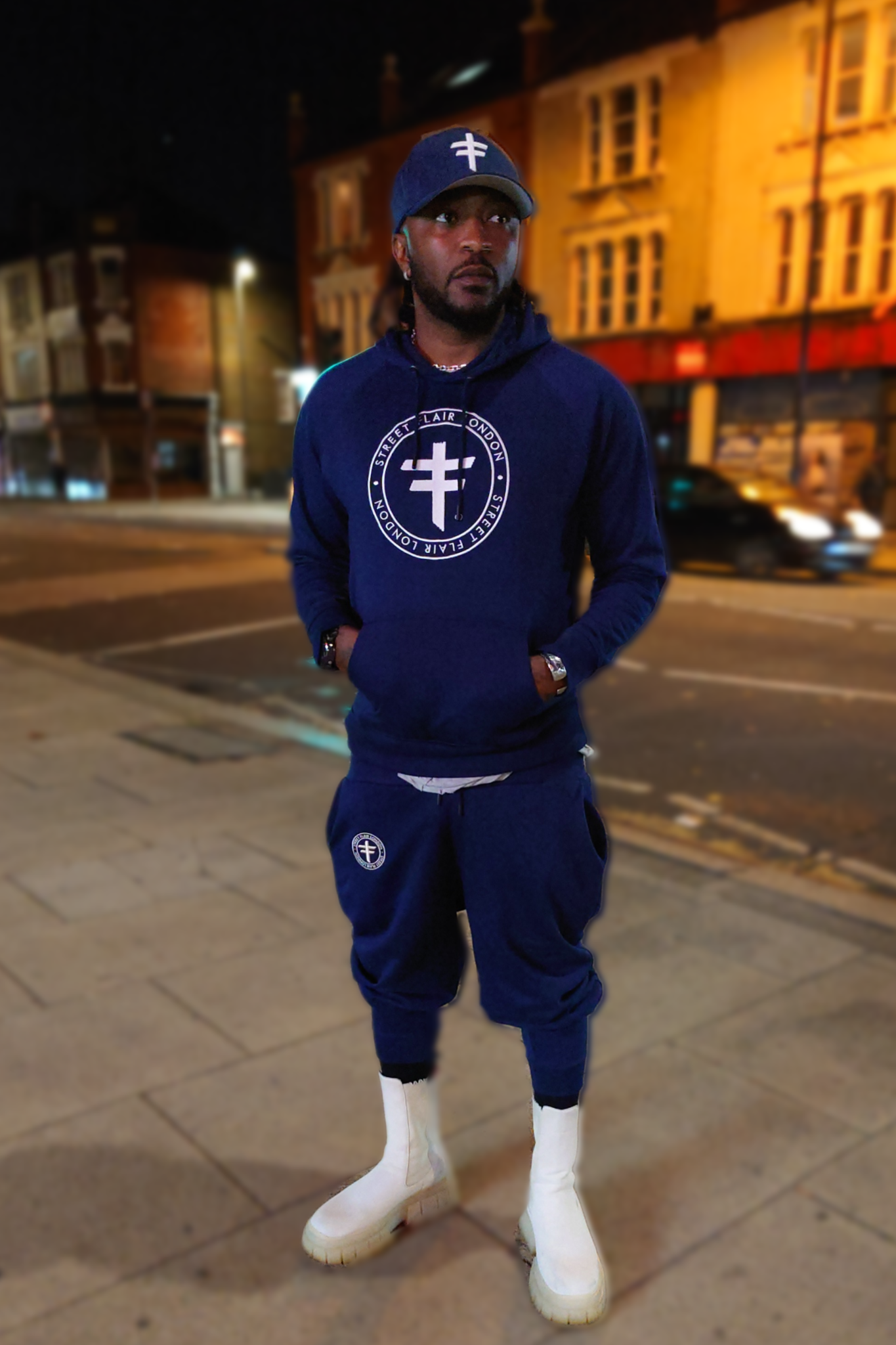 Navy Blue Tracksuit With Full Front Embroidery