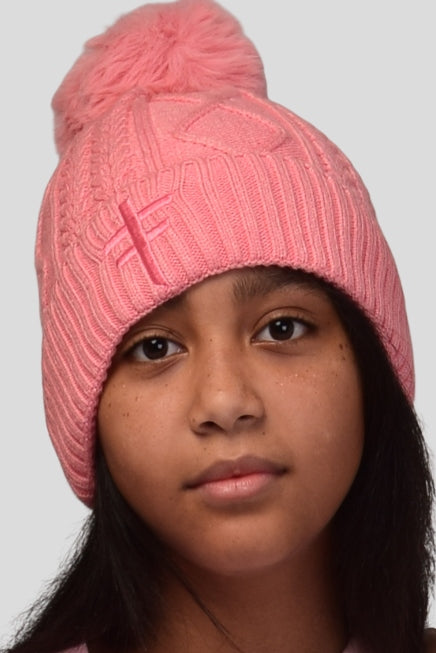 Pink Beenie With Embroidered Logo