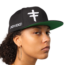Load image into Gallery viewer, UNDIVIDED Black Snapback W/ Logo on Front Right
