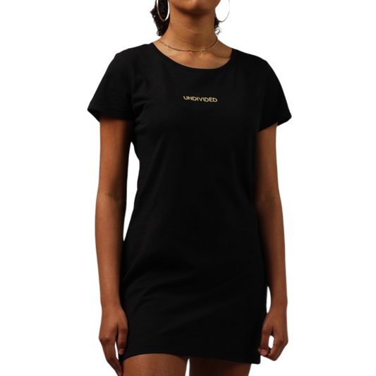 Black T-shirt Dress With Gold Embroidery