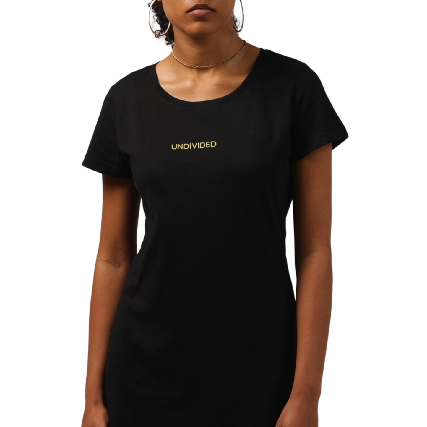 Robe T-shirt Noire Broderie Dorée